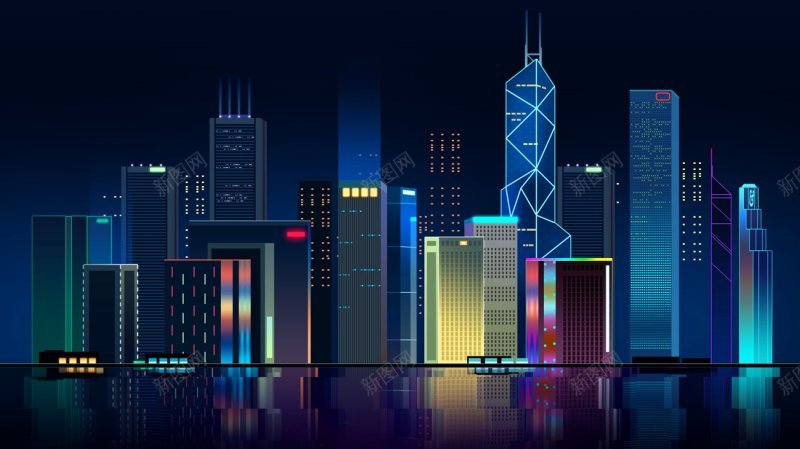 扁平城市夜晚高楼风景房屋平面渐变UI海报EPS矢量jpg设计背景_88icon https://88icon.com APP Ui类