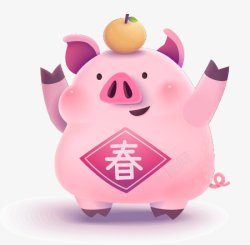 2019新年丰满粉红的猪复古传统中国风日式素材