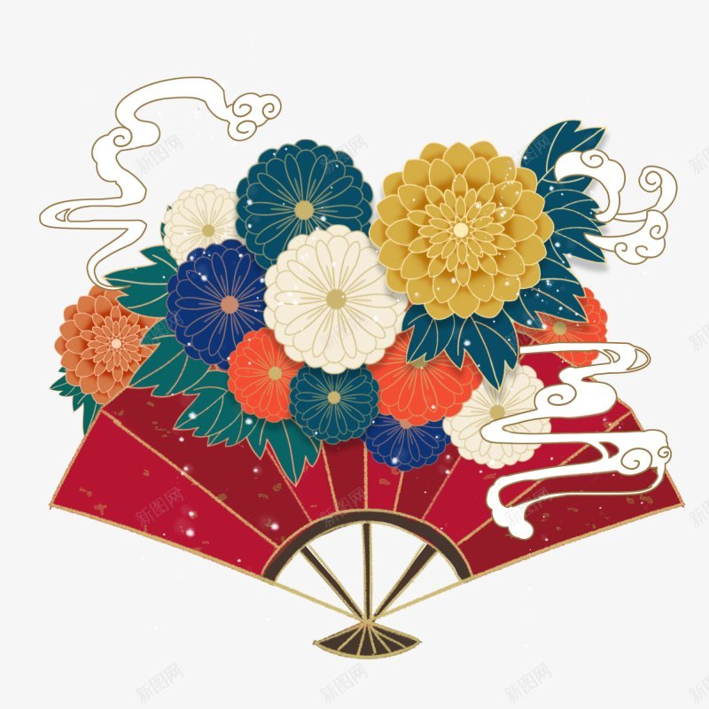 国潮中国风扇子花朵祥云图png免抠素材_88icon https://88icon.com 新年扇子 国潮风 国潮 复古 扇子 祥云 秋天 花丛 花朵 菊花 雏菊 花