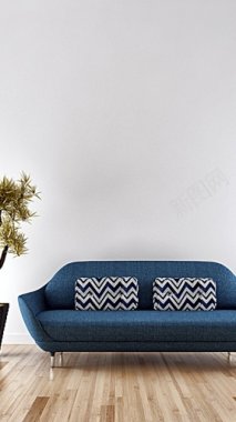 蓝色沙发效果海报免费H5背景