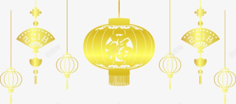 东方传统新年金色新年氛围复古传统中国风日式png免抠素材_88icon https://88icon.com 各式灯笼