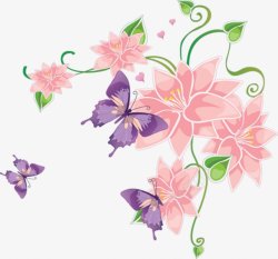 唯美鲜花花卉花朵艺术插画紫色蓝色唯美紫色蝴蝶素材