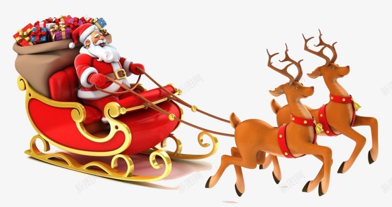 手绘圣诞老人麋鹿雪橇装饰图png免抠素材_88icon https://88icon.com   圣诞节装饰 圣诞节快乐 圣诞老人 创意 开心 笑脸 表情 红色 雪橇 金色 卡通 麋鹿 奔腾 福袋 礼物 礼品 绘画 圣诞装饰 