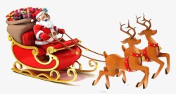 手绘圣诞老人麋鹿雪橇装饰图素材