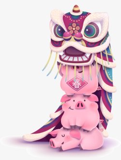 2019新年丰满粉红的猪复古传统中国风日式素材