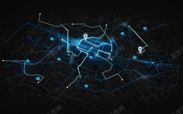 黑底蓝光科技地图海报背景