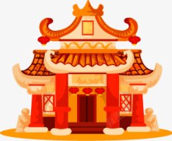 财神庙神庙古建筑中国新年中国年新年传统复古氛围素材