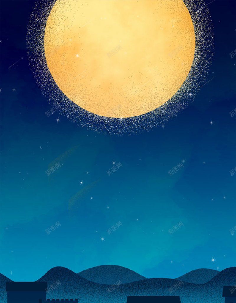 中秋插画房屋夜晚星空H5纹理jpg设计背景_88icon https://88icon.com 纹理