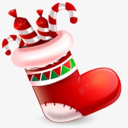 手绘红绿色圣诞靴拐杖糖圣诞装饰图素材