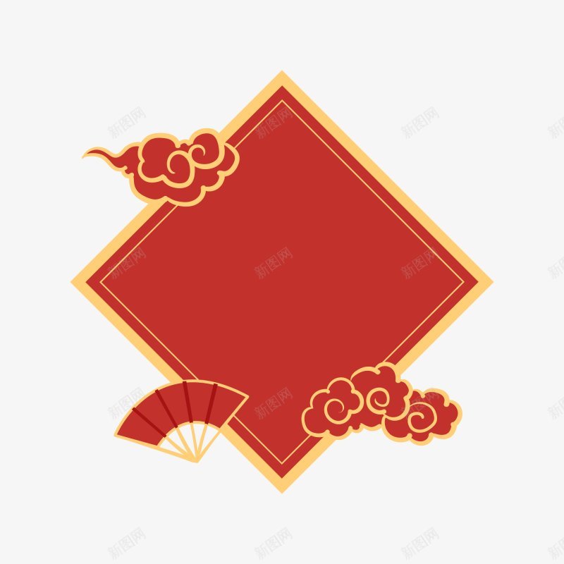 新年祥云红色边框png免抠素材_88icon https://88icon.com 中国风 C4D立体 立体装饰 红色装饰 金色立体 金边装饰 3D 祥云 红色 金边 框