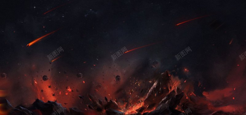 火山战争爆发激烈宇宙星空海报星球红色影视特技科幻外背景