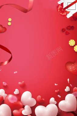 红色渐变女神节爱心气球38妇女节节日促销红绸海报3背景
