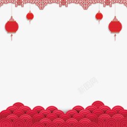 佑佑佑小溪图中国风新年春节灯笼云纹中国风传统书卷灯素材