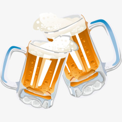 卡通啤酒桶手绘两杯啤酒高清图片