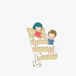 小女孩玩木马玩爬楼梯的小孩和狗高清图片