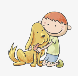 可爱卡通插图小男孩拥抱小狗素材