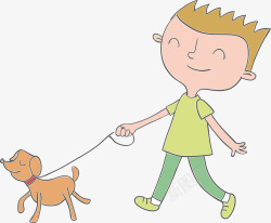 散步的人卡通男孩遛狗高清图片