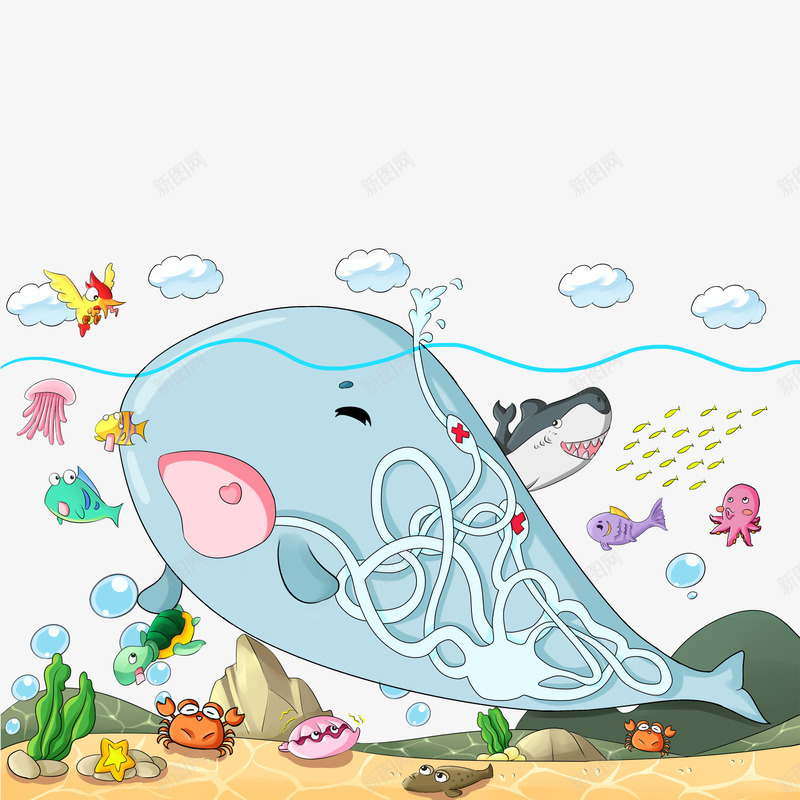 卡通鲸鱼背景psd免抠素材_88icon https://88icon.com 卡通 海底 背景 鲸鱼
