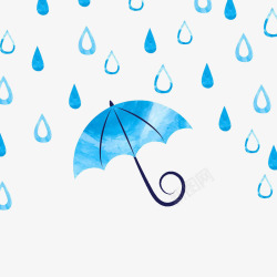 手绘水彩可爱插图蓝色雨伞素材