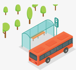 车站模型红色的公交车汽车站矢量图高清图片