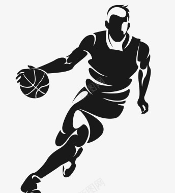 黑人篮球运动员手绘运着篮球的人图标图标
