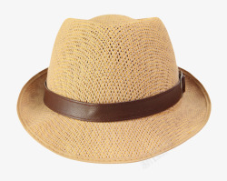 棕色度假镂空棕色皮带男士沙滩帽素材