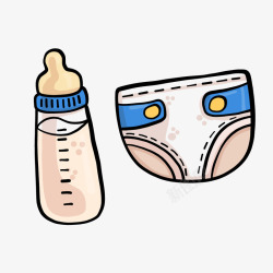 超薄尿裤手绘水彩婴儿用品奶瓶尿裤素高清图片