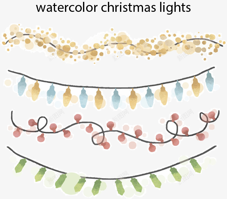 四条节日彩灯矢量图ai免抠素材_88icon https://88icon.com 免扣png素材 免费png素材 圣诞彩灯 水彩手绘 波点彩灯 矢量图