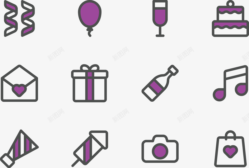 装饰物品集合png免抠素材_88icon https://88icon.com 冲天炮 彩带 生日蛋糕 礼物盒 装饰气球 酒杯