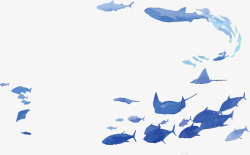 卡通蓝色水彩游鱼高清图片