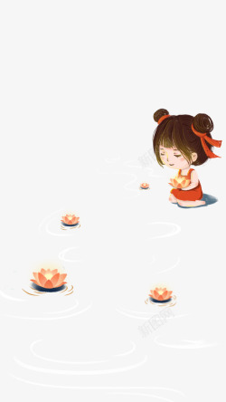 中秋节团圆放荷花的小女孩高清图片