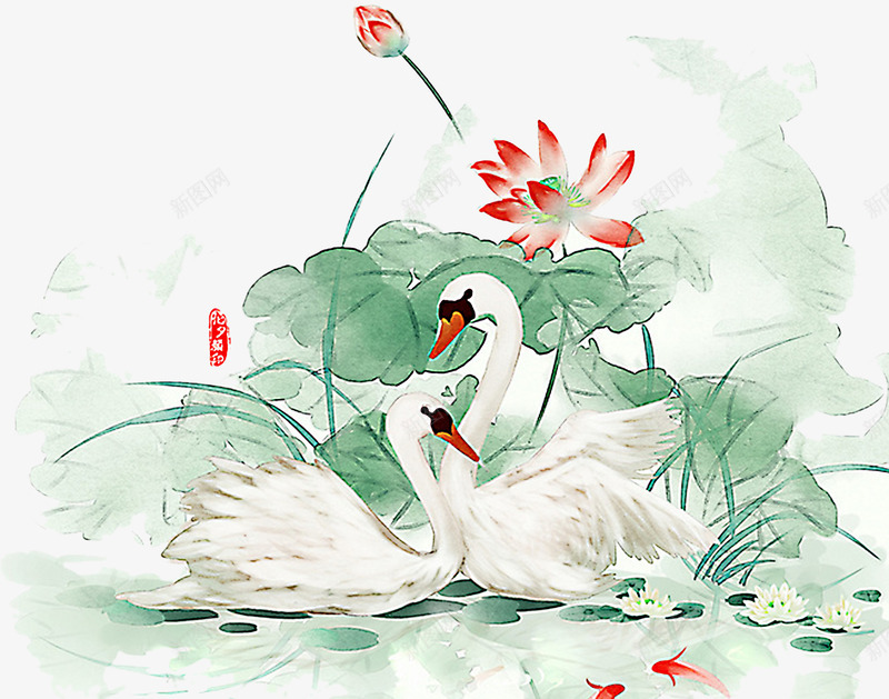 荷花池里的鹅手绘图png免抠素材_88icon https://88icon.com ps花池 动物 相恋 相爱的 花朵 花瓣 荷叶 荷塘 荷花 鹅
