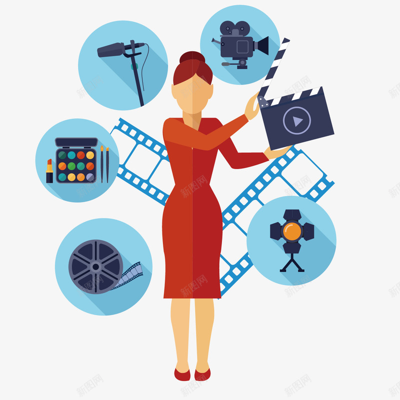 拍电影元素矢量图ai免抠素材_88icon https://88icon.com 化妆 拍摄 摄影机 演员 美女 胶片 镜头 矢量图