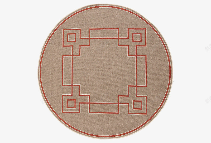 新中式地毯png免抠素材_88icon https://88icon.com 卡其色 圆形 地垫 红色 纹样