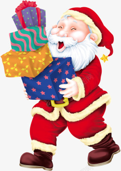 抱着礼物的小熊抱着礼物的圣诞老人大笑圣诞老人高清图片