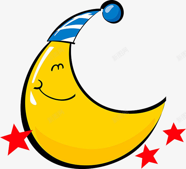 戴帽子的月亮png免抠素材_88icon https://88icon.com 卡通 帽子 手绘 月亮 条纹 白色 蓝色 黄色