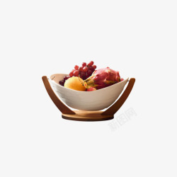陶瓷水果盘水果篮子竹木底座素材