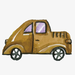 棕色质感儿童绘画汽车矢量图素材
