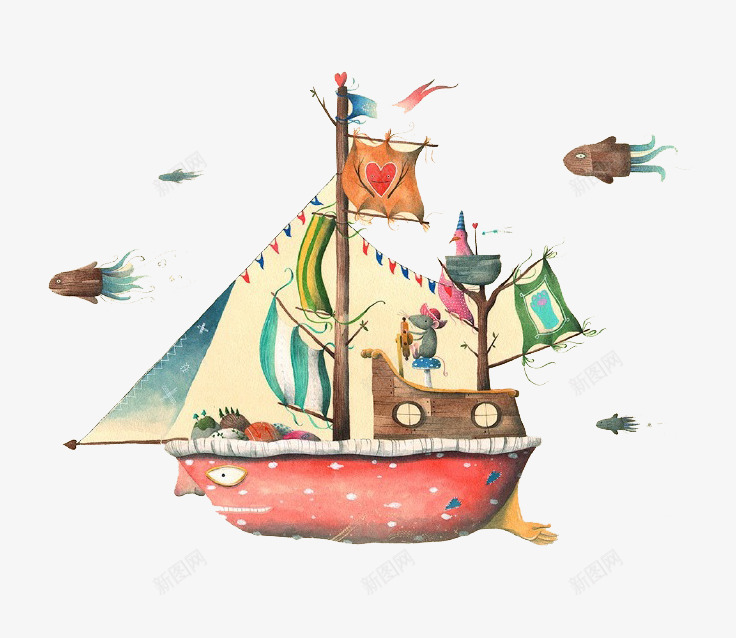 卡通浴缸帆船png免抠素材_88icon https://88icon.com 帆船 浴缸 海底 船长