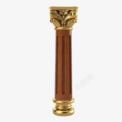 金色花纹棕色木头柱子素材