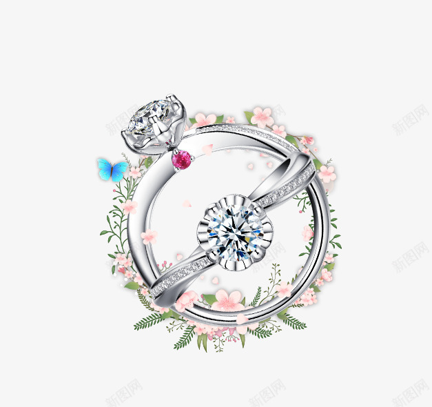 白色钻石对戒花环装饰psd免抠素材_88icon https://88icon.com 免抠戒指 对戒 白色 花环装饰 蓝色蝴蝶装饰 钻石