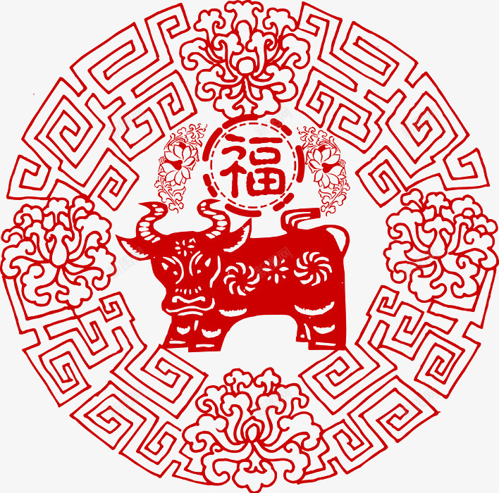 福印章png免抠素材_88icon https://88icon.com 中国风 印章 牛 福 红色