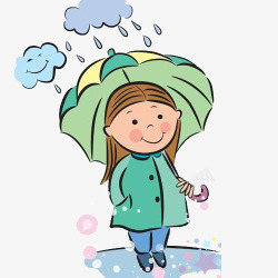 下雨打伞的小女孩素材