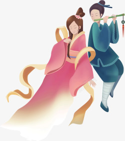 紫色约惠七夕卡通牛郎织女中国风插图高清图片