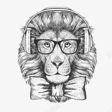戴耳机和眼镜的狮子图标图标