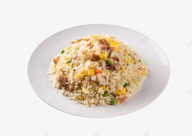 玉米粒可口火腿炒饭png免抠素材_88icon https://88icon.com 可口 好吃 家常菜 火腿炒饭 玉米粒 白盘子 粒粒分明 葱花 香喷喷