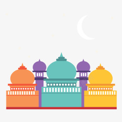 伊斯兰宗教建筑扁平插画素材