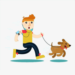 手绘耳机素材奔跑的狗和人高清图片