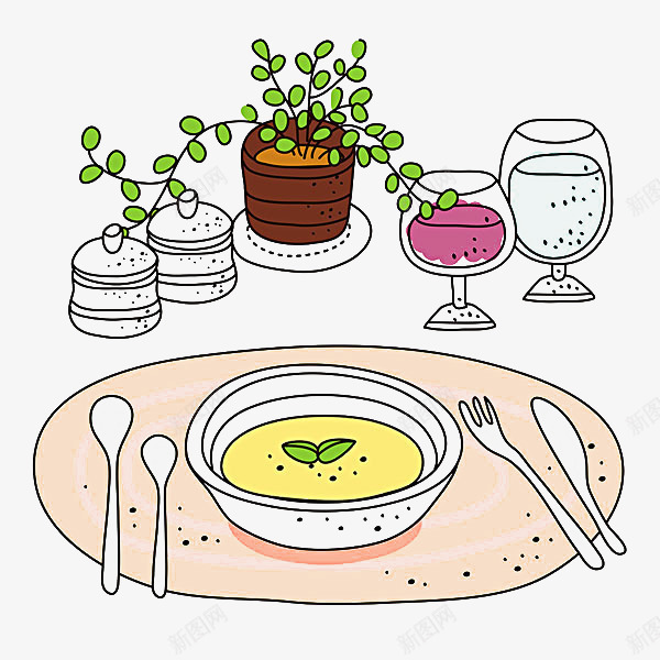 美味汤png免抠素材_88icon https://88icon.com 卡通汤 插画 植物 红酒 面包 食品 餐具 饮料