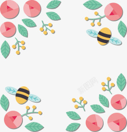 粉红色黄色粉红花朵装饰边框高清图片